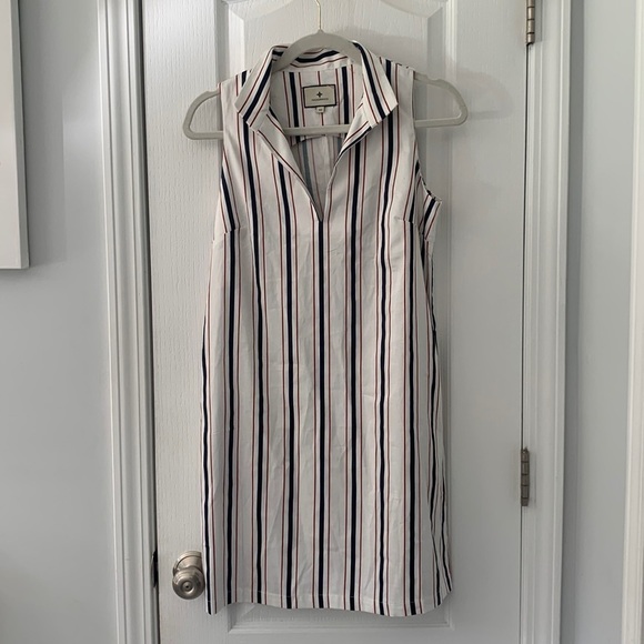 Tuckernuck white Navy and‎ Red Stripe Clifton Dress size XS midi collared - Picture 5 of 16